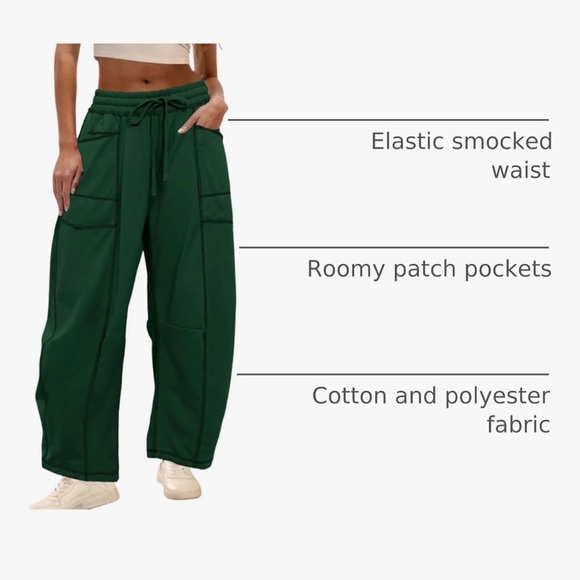 Pants - Barrel Sweat Pants. Wide leg, High waisted elastic waist with drawstring